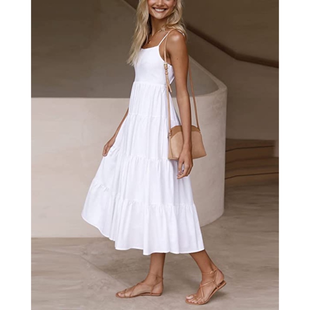 Tiered backless high waisted A line spaghetti strap midi dress -S NWOT